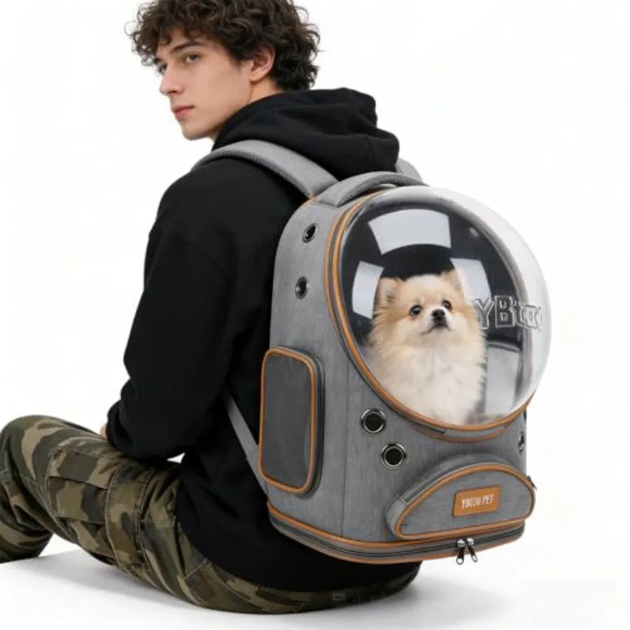 Cat Backpack Carrier Breathable Large Space Transparent Foldable Pet Backpack for Small Dog and Large Cat up to 18lbs Grey
