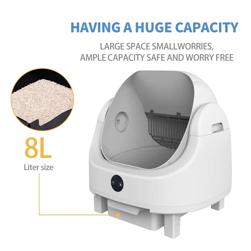 HEYBO PET Large Capacity Self Cleaning Cat Litter Box Safety App Control Odor Free Waste Bin Auto Smart Open Cat Litter Box