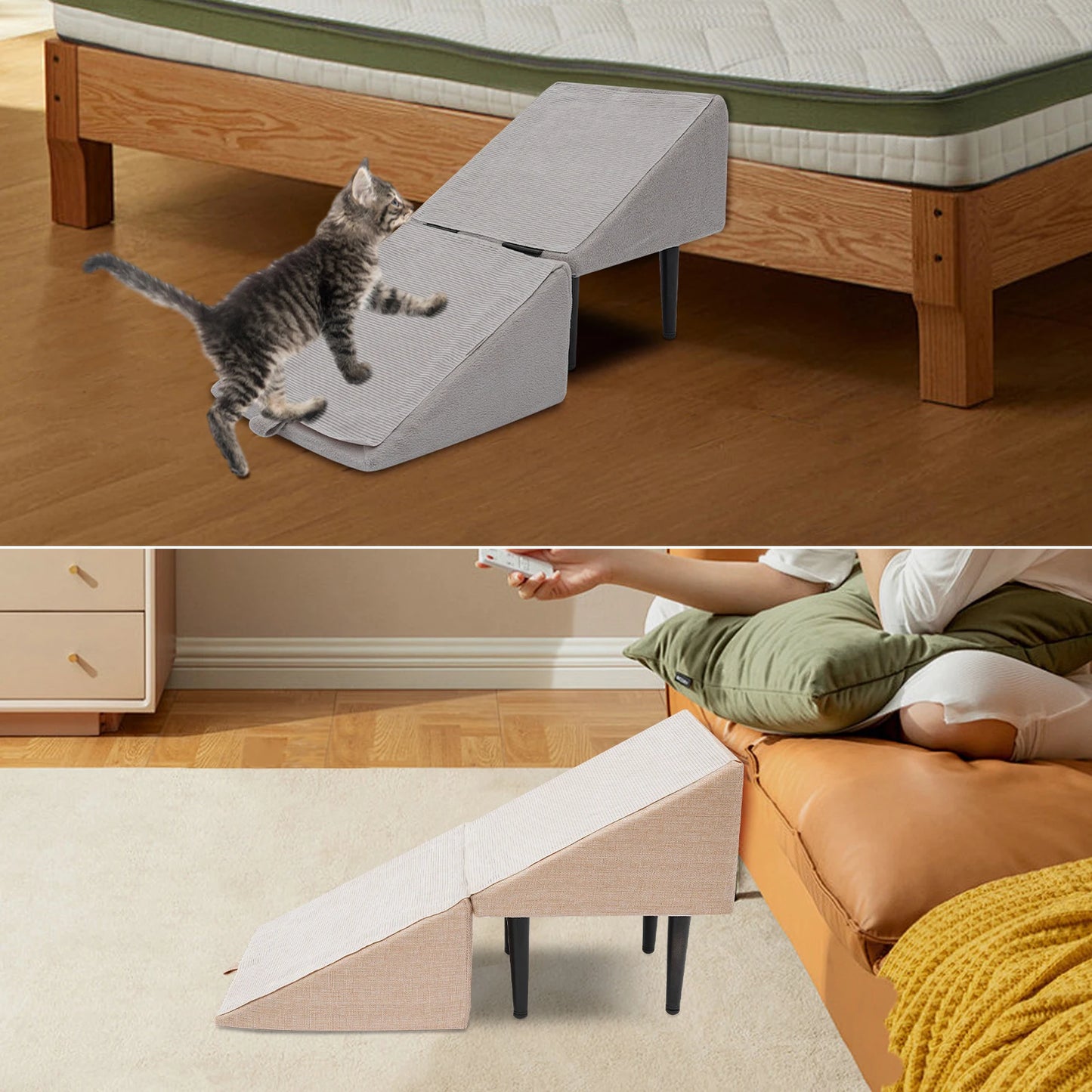 Split Pet Ramp 2 in 1 Lightweight Folding Pet Ramps Stairs Folding Dog Stairs for Bed and Sofa Ideal for Small Dogs and Cats