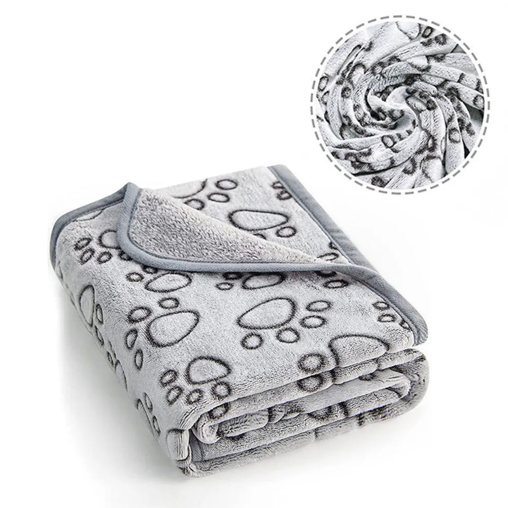 Flannel Puppy Blanket Paw Print for Dog Cat Soft Warm Blanket Washable Pet Throw for Sofa Bed Car Seat