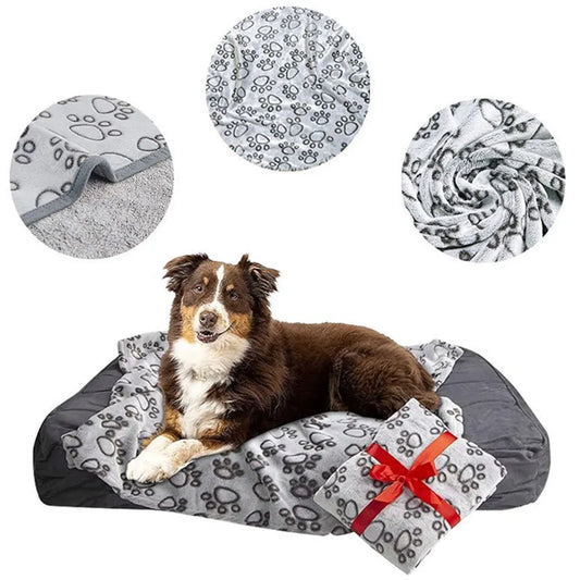 Flannel Puppy Blanket Paw Print for Dog Cat Soft Warm Blanket Washable Pet Throw for Sofa Bed Car Seat