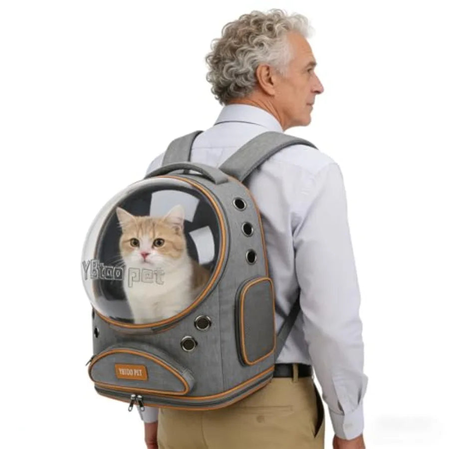 Cat Backpack Carrier Breathable Large Space Transparent Foldable Pet Backpack for Small Dog and Large Cat up to 18lbs Grey