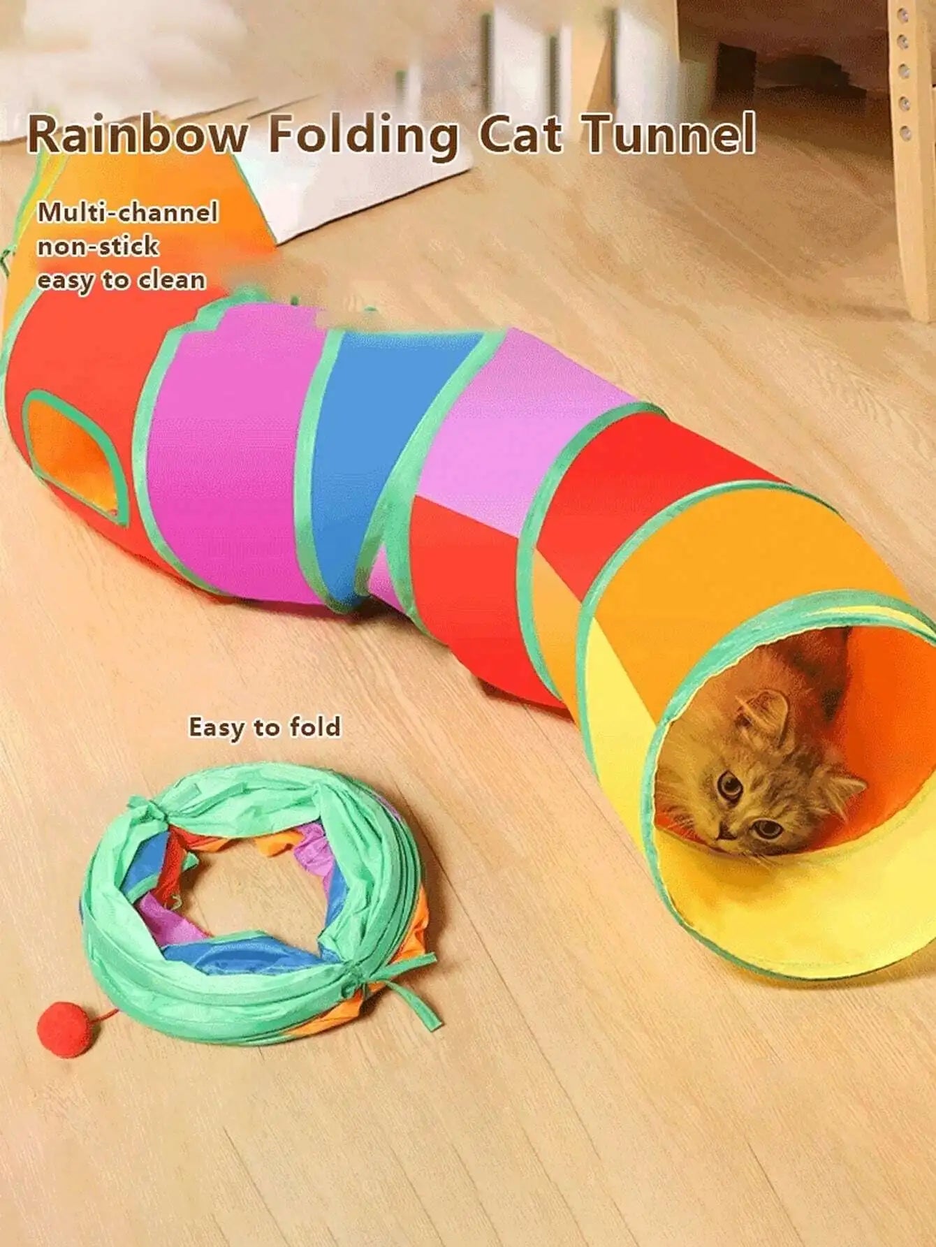 Foldable S-Shape Cat Tunnel - Dual-Way Play Toy for Cats/Kittens/Rabbits