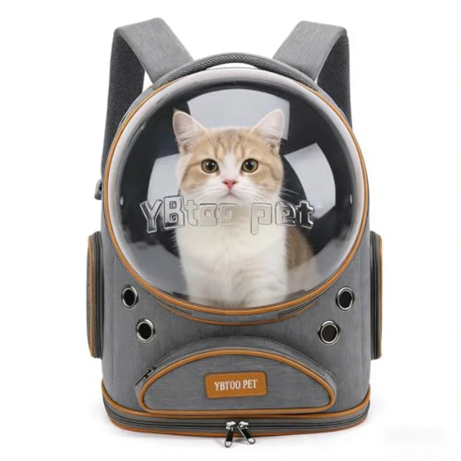 Cat Backpack Carrier Breathable Large Space Transparent Foldable Pet Backpack for Small Dog and Large Cat up to 18lbs Grey