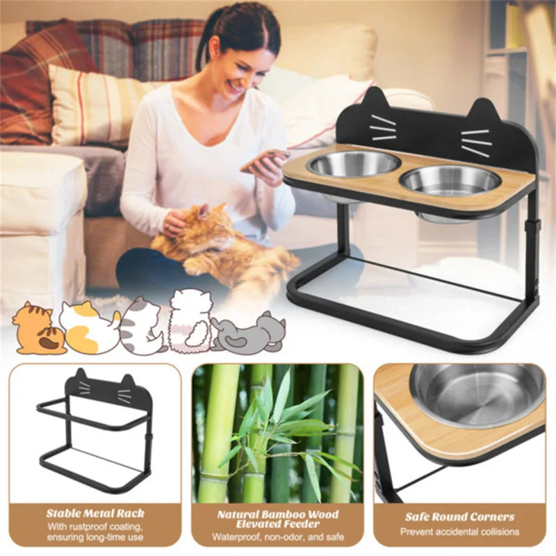 Pet Feeder With 2 Stainless Steel Bowls Adjustable Height For Cats And Small And Medium Dogs Premium Stainless Steel Dog Bowls