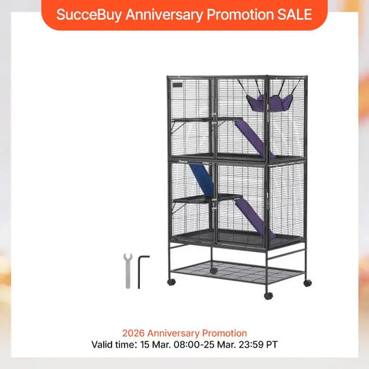 SucceBuy 64.6" Rolling Metal Ferret Cage Large 4-Tier Critter Nation Cage Small Animal Cage for Pet Rats Hamster Guinea