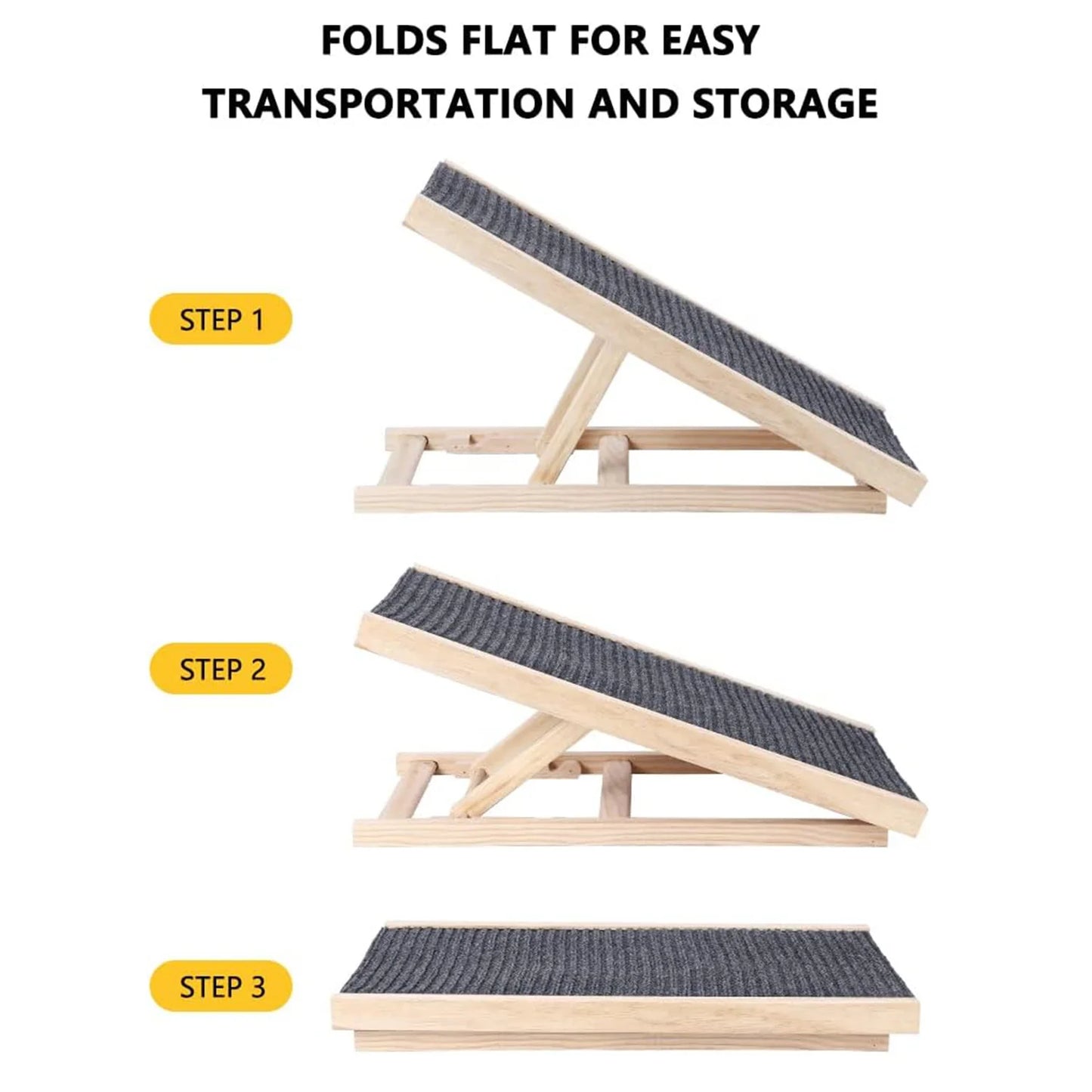 Wooden Pet Dog Safety Ramp Ladder Lightweight Folding Portable Anti-skid Adjustable 2 Height Climbing Ladder for Dogs and Cats
