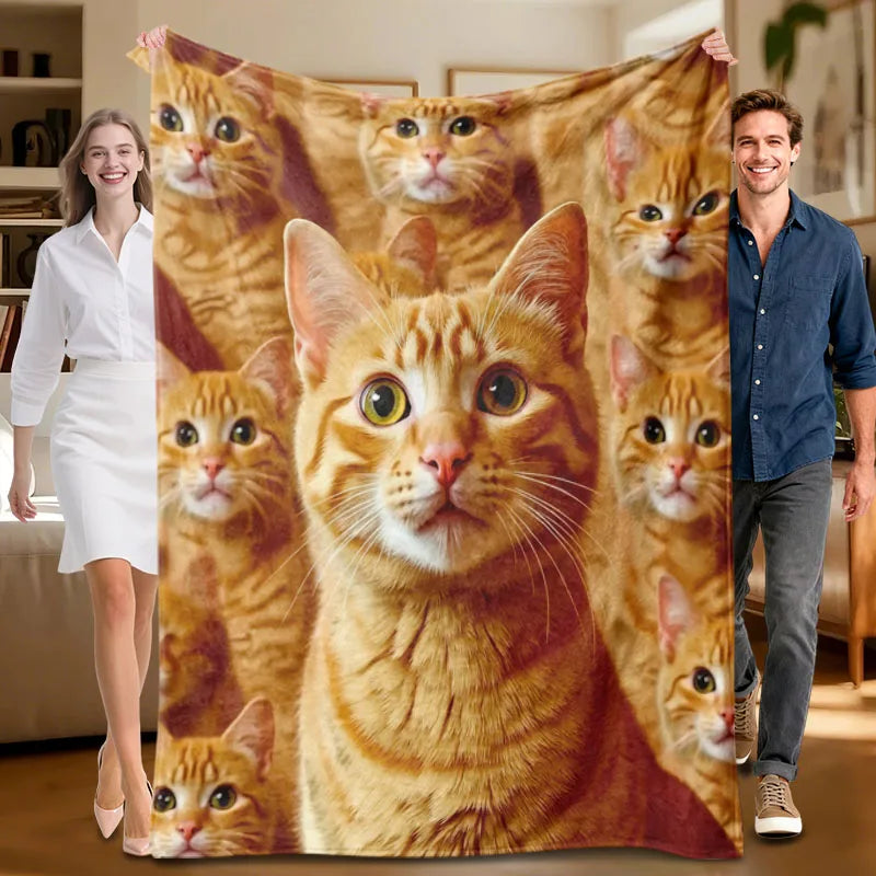 1 piece orange cat-themed flannel blanket, soft, suitable for sofa, bed, office, all-season use.