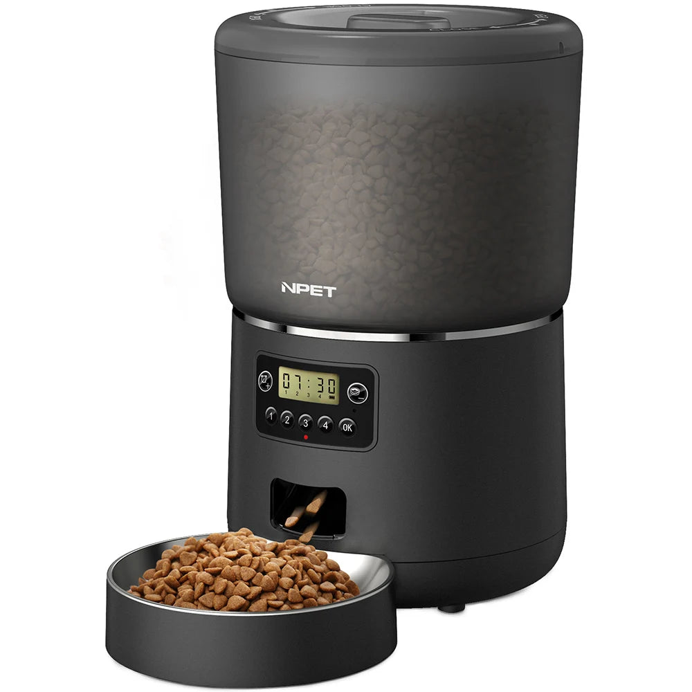 NPET 4L Automatic smart pet feeder for cats dogs multiple pets with stainless steel bowl Customize healthy food 1-9 portions
