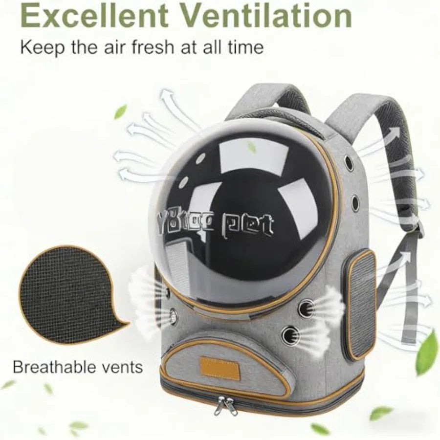 Cat Backpack Carrier Breathable Large Space Transparent Foldable Pet Backpack for Small Dog and Large Cat up to 18lbs Grey