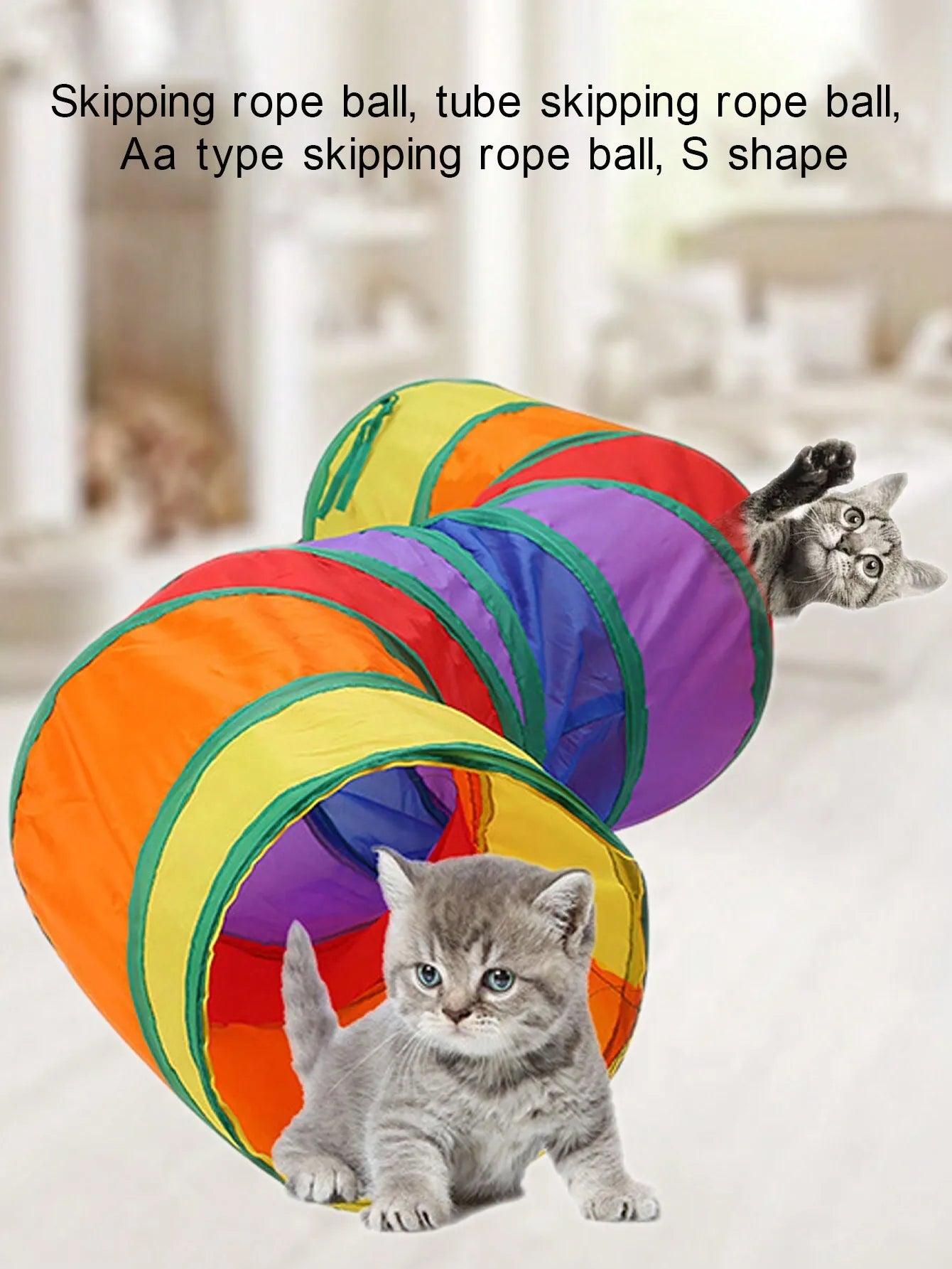 Foldable S-Shape Cat Tunnel - Dual-Way Play Toy for Cats/Kittens/Rabbits